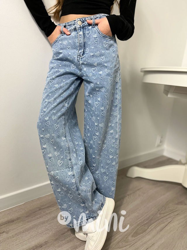 Široké HEART jeansy blue