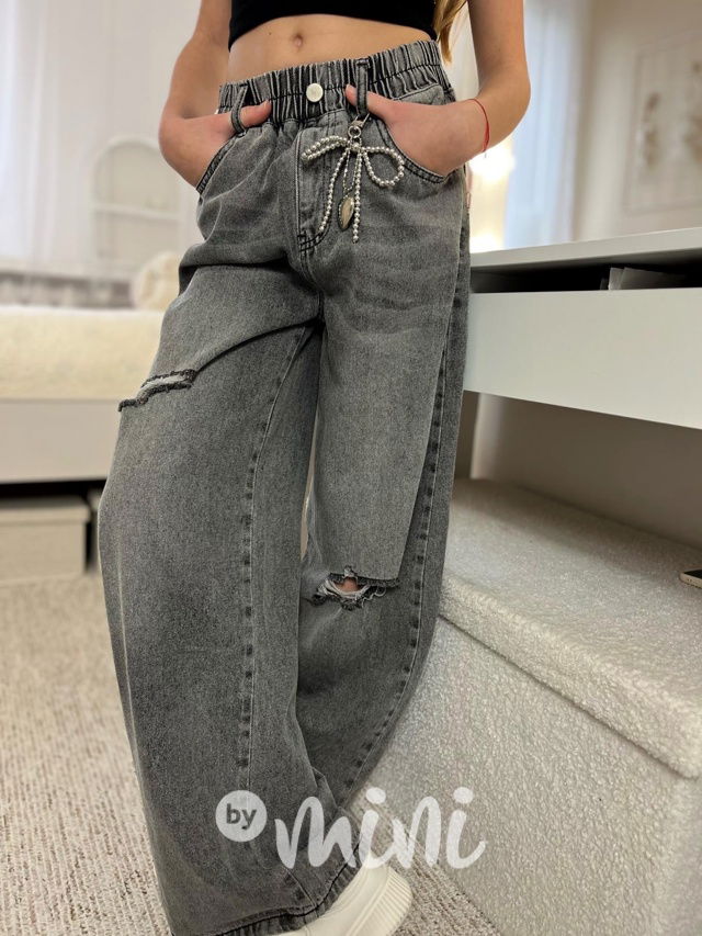 Volné ripped dark jeansy s karabinou