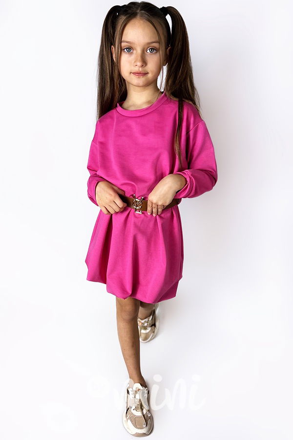 Šaty s balonovou sukní a páskem dark pink