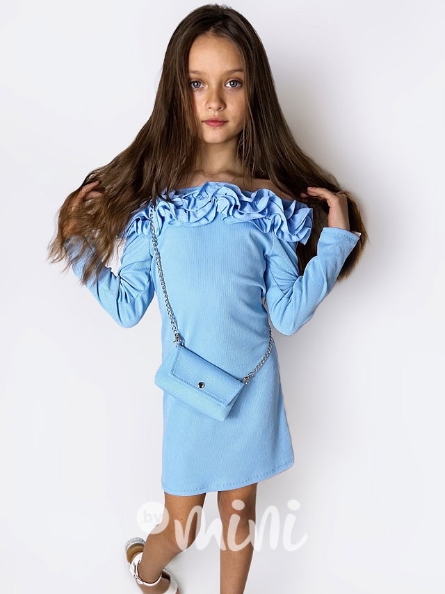 Šaty s řasením + kabelka blue