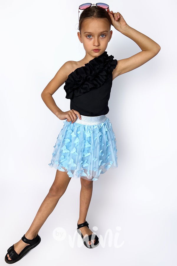 Maxi frill blůzka na jedno ramínko černá