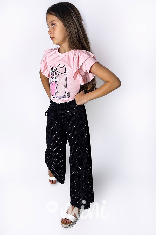 Pusheen milk shake blůzka s řasením pink