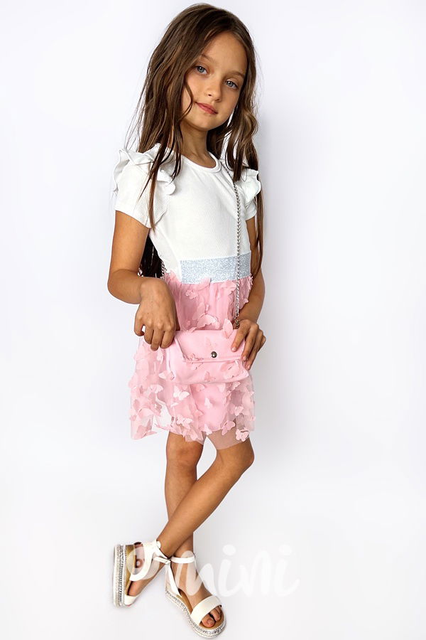 Pink/White  BUTTERFLY šaty s kabelkou