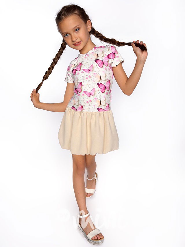 Motýlkové šaty s balonovou sukní + kabelka BEIGE