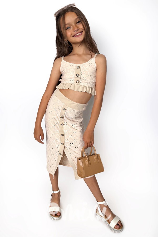 Crop top + midi sukně BEIGE