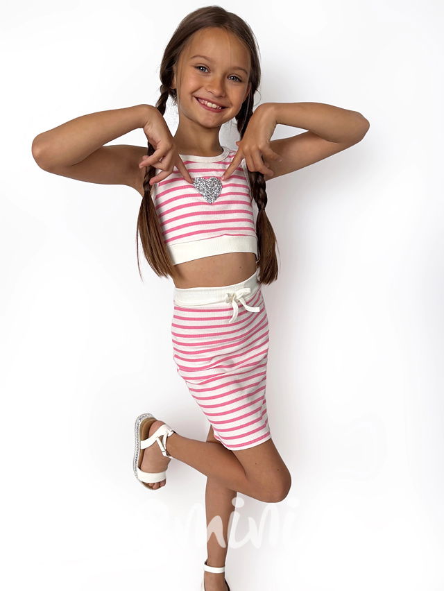 Pruhovaný summer set white/pink