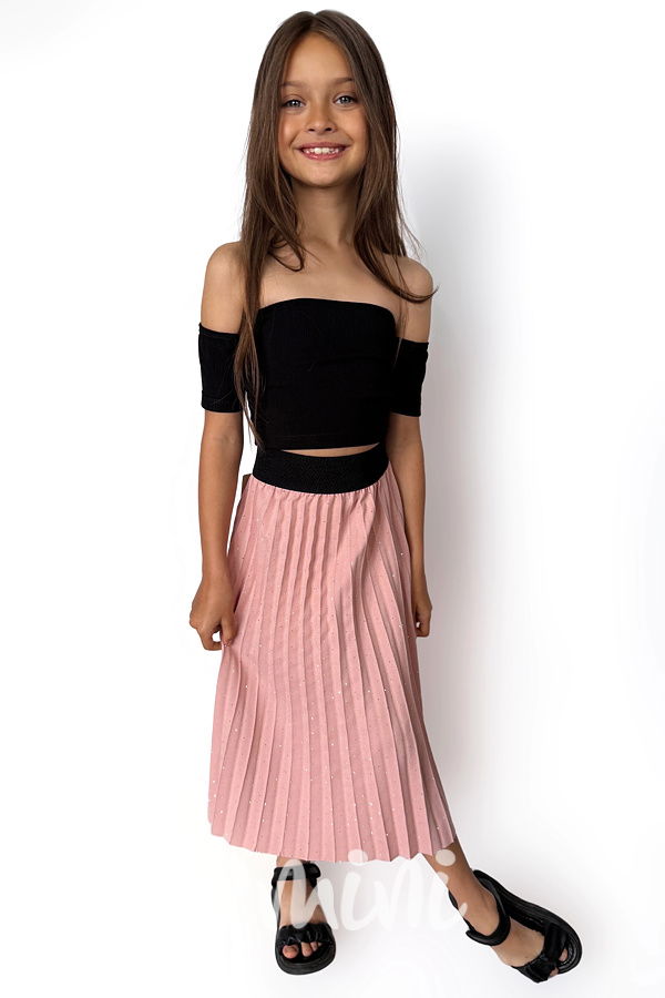 Midi plisovaná sukně s kamínky pudder pink