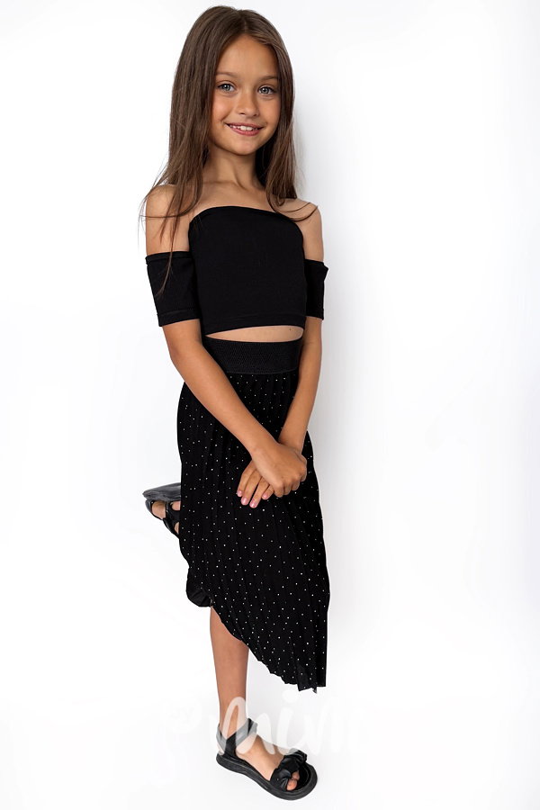 Midi plisovaná sukně s kamínky black