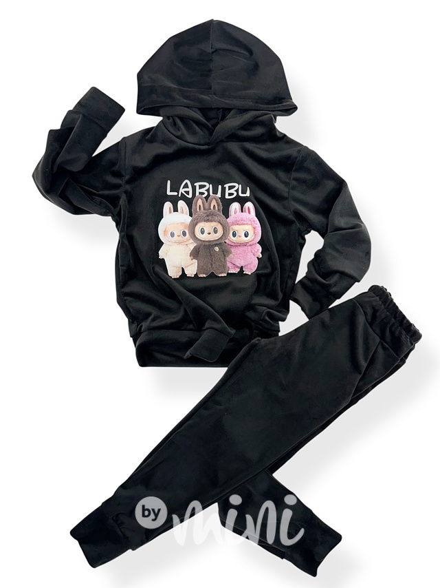 Labubu soft velur tepláková souprava černá
