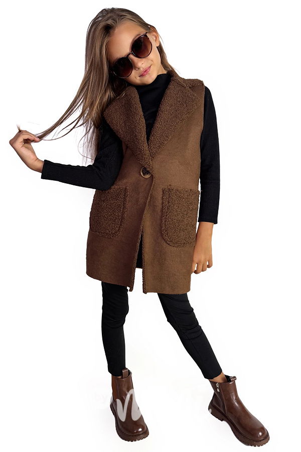 Beránková long vesta chocolate