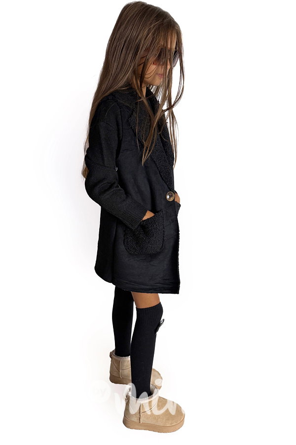 Beránková long vesta černá