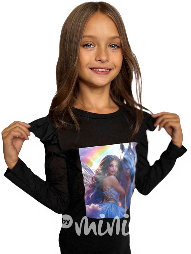 Magic unicorn blůzka s řasením černá