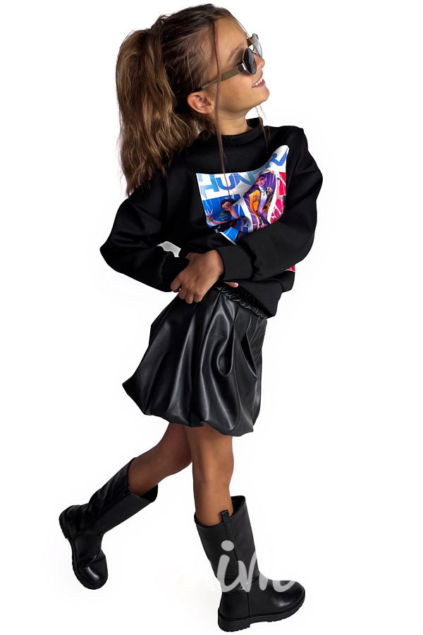 Eco leather balonové sukňokraťasy černé