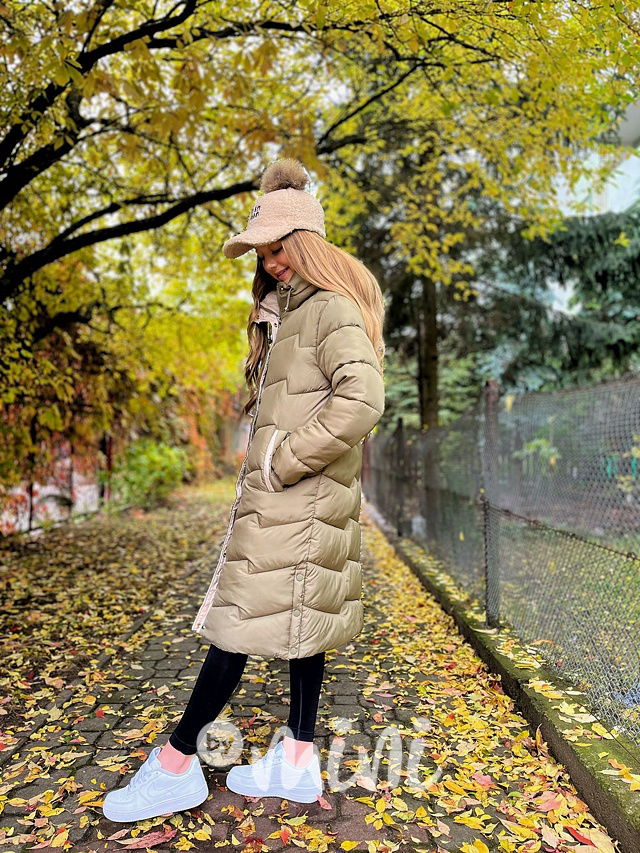 Ultra dlouhý zimní kabát khaki