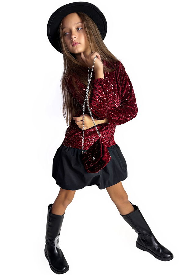 Flitrové šaty s kabelkou RED