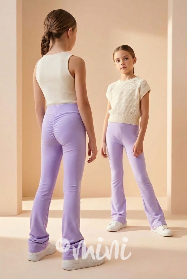 Stretch žebrované zvonáče s řasením vzadu LILA