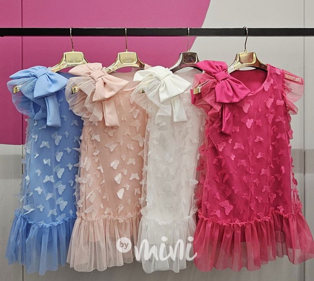 Motýlkové šaty s mašlí růžové