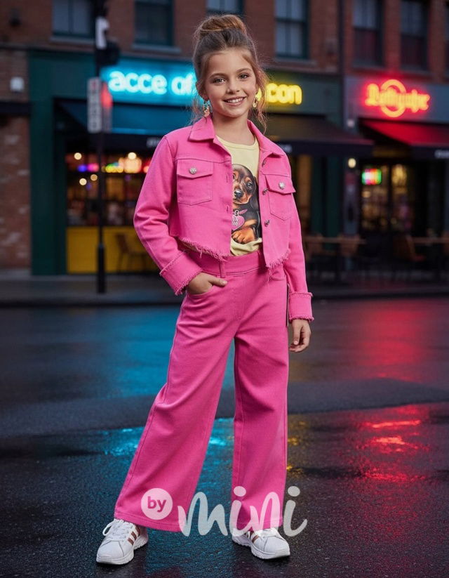 Růžová crop denim bunda