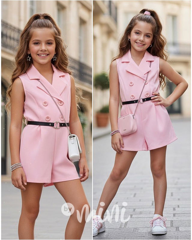 Letní overal s páskem růžový