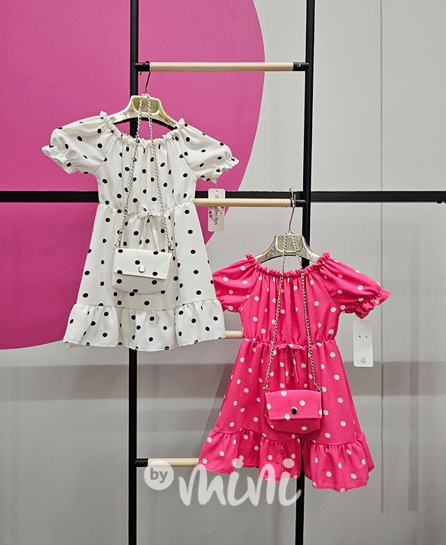 Letní puntíkaté šaty s kabelkou bílé