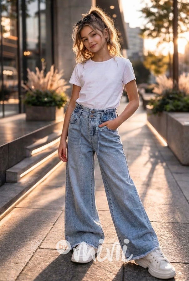 Volné široké denim rifle s páskem