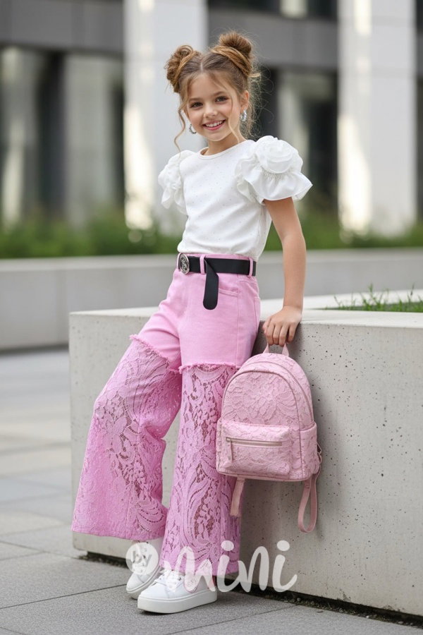 Glam lace džíny růžové + pásek