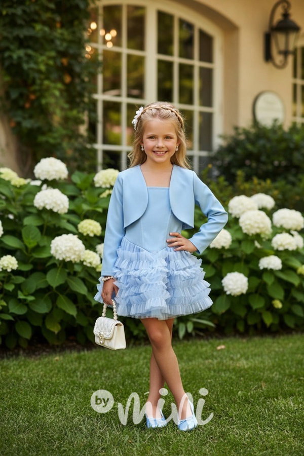 Elegant šaty + bolerko baby blue