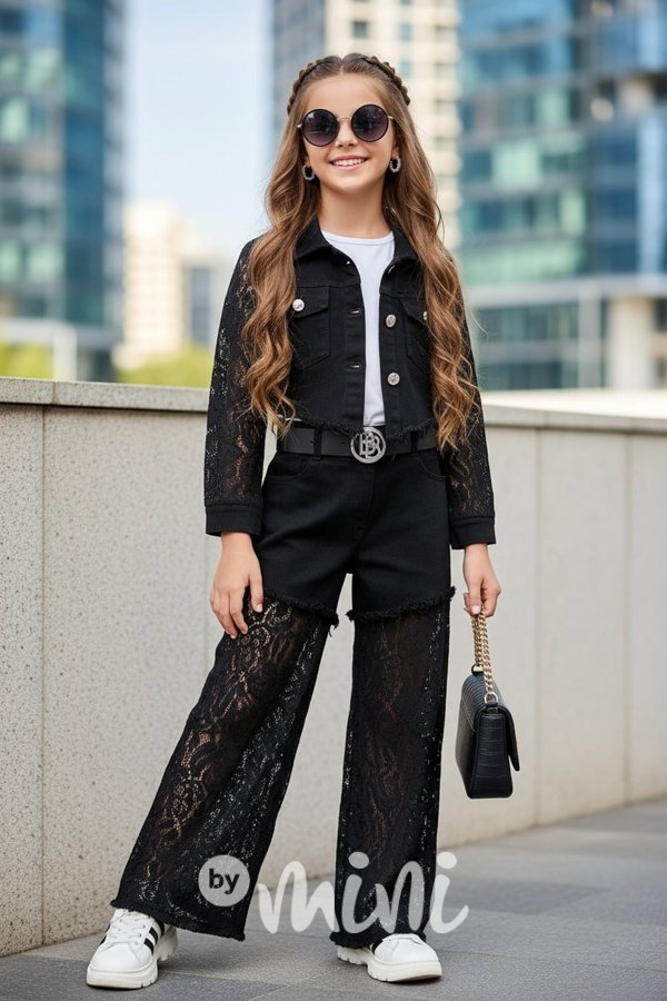 Glam lace džíny černé + pásek