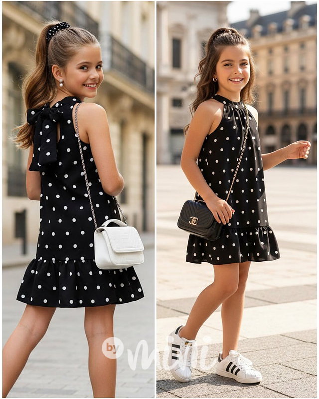 Mini chic šaty s puntíky černé