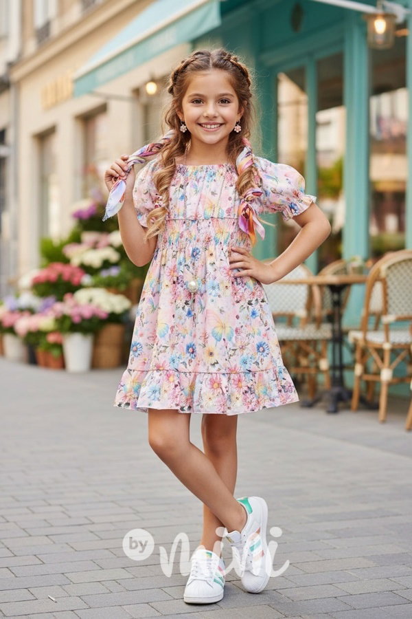 Flower šaty s řetízkem pink