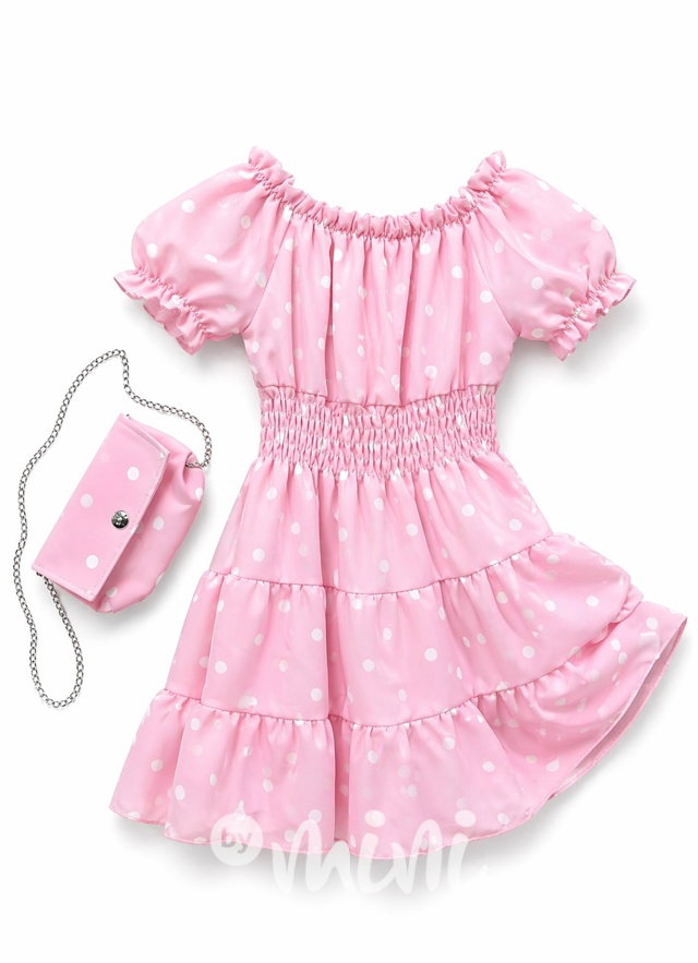 Puntíkaté šaty Carmen s kabelkou PINK