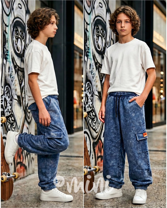 Acid wash blue baggy kapsáče