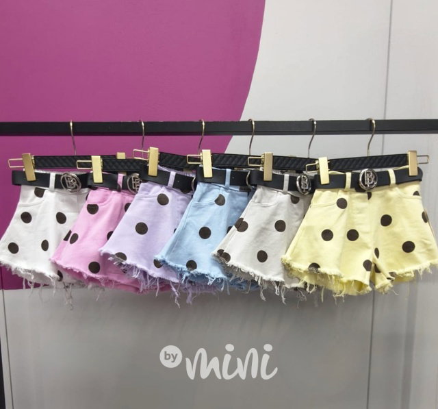 Denim puntíkaté kraťasy s páskem PINK