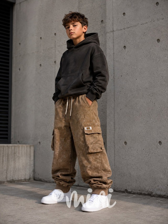 Soft denim baggy kapsáče beige acid wash