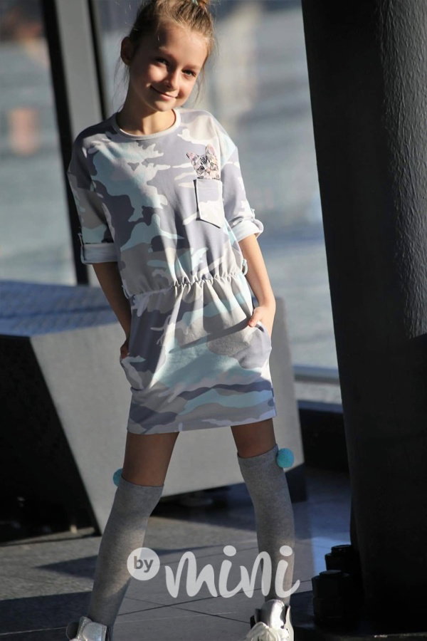 Sky blue army cat dress