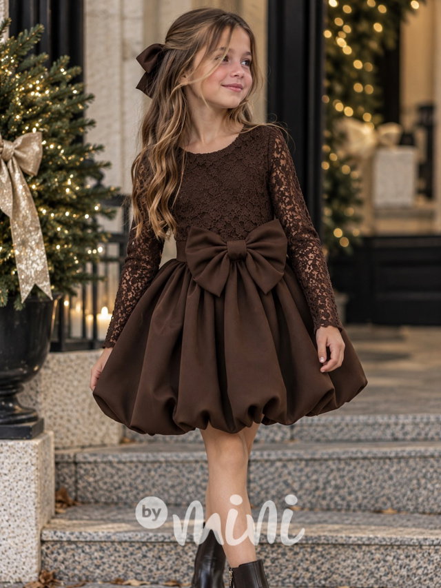 Sváteční šaty Elegance bow mocca