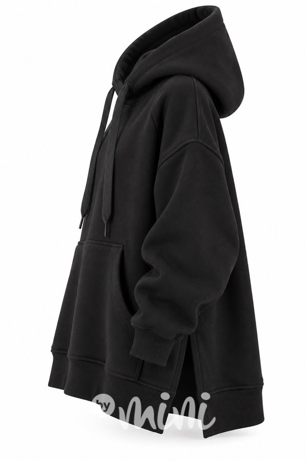 Zateplená oversize long mikina černá