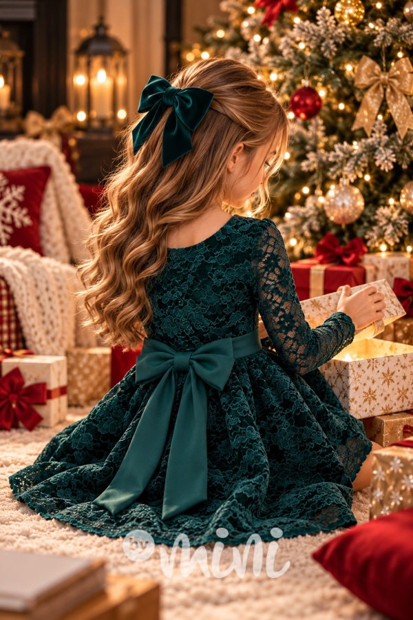 Sváteční šaty Velvet bow smaragdové