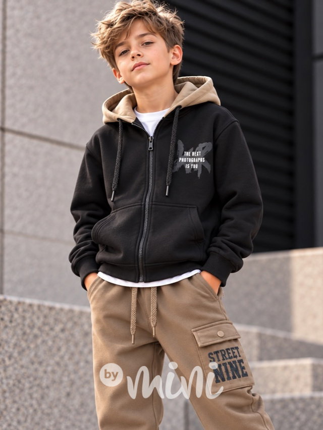 Zateplená mikina black/beige