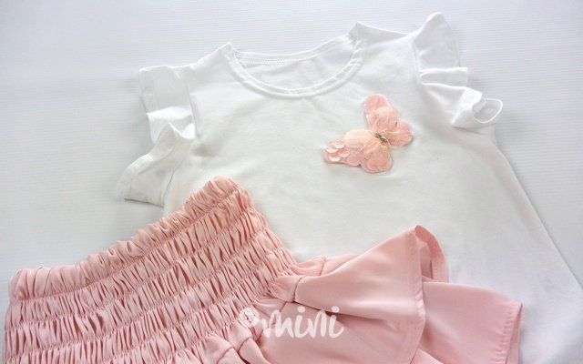 Butterfly top + pink skirt