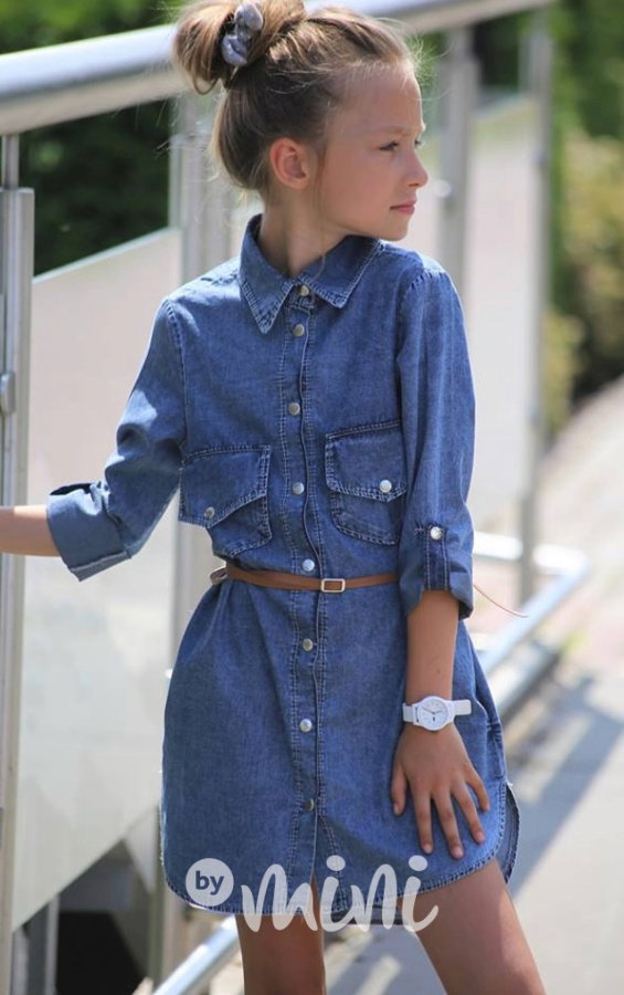 Košilové jeans šaty/tunika s páskem