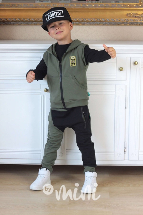 Khaki vesta s kapucí