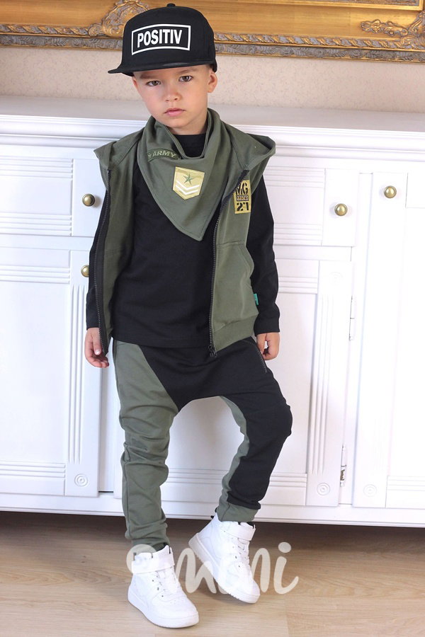 Khaki/Black baggy tepláčky se zipem
