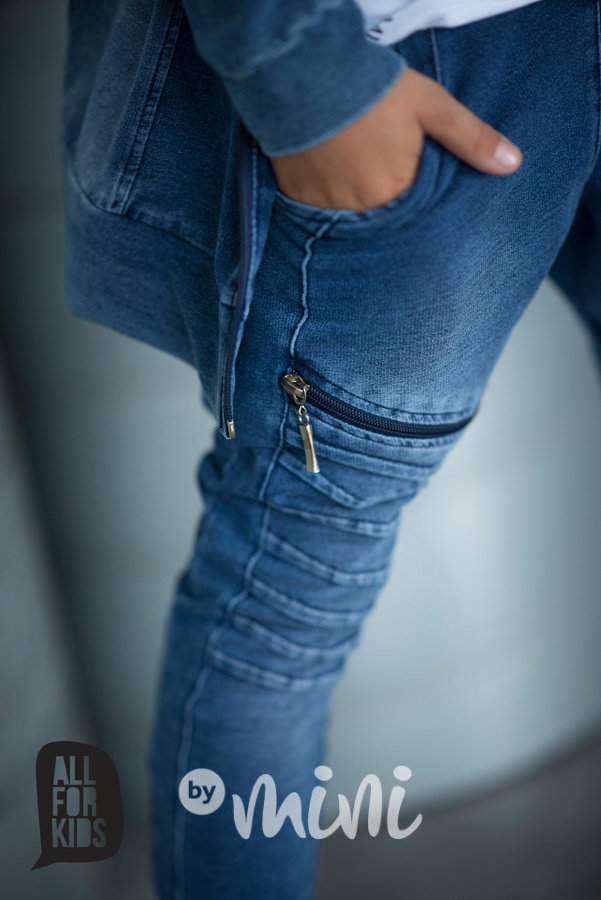 Jeans tepláčky s prošitím a zipem