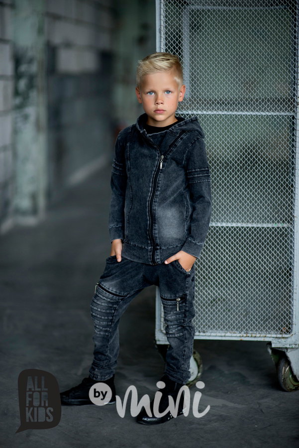 Dark jeans tepláčky s prošitím a zipem