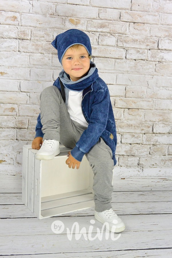 Tmavá jeans houmleska s nákrčníkem