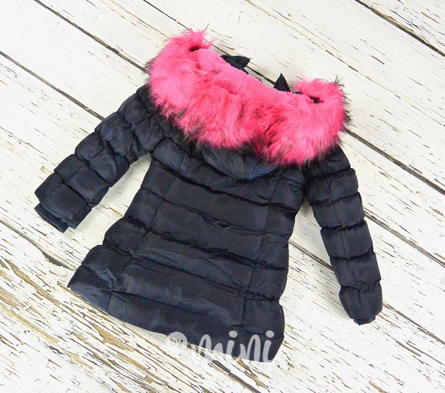 Dívčí zimní kabátek Marine blue s růžovým chlupem
