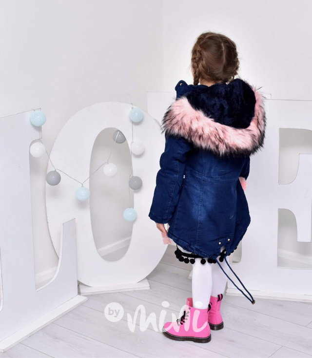 Zimní jeans parka s kožešinkou light pink