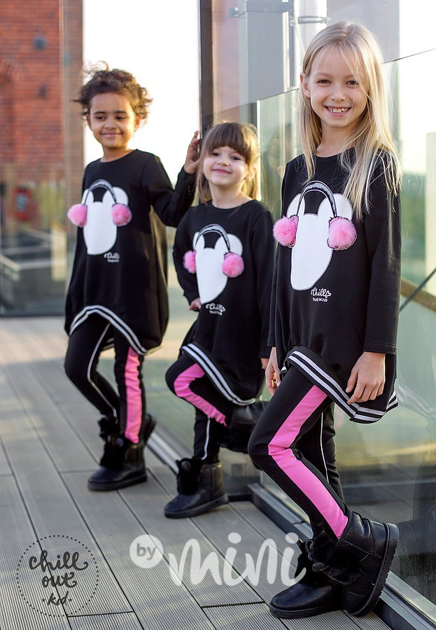 Black/Pink stretch legíny