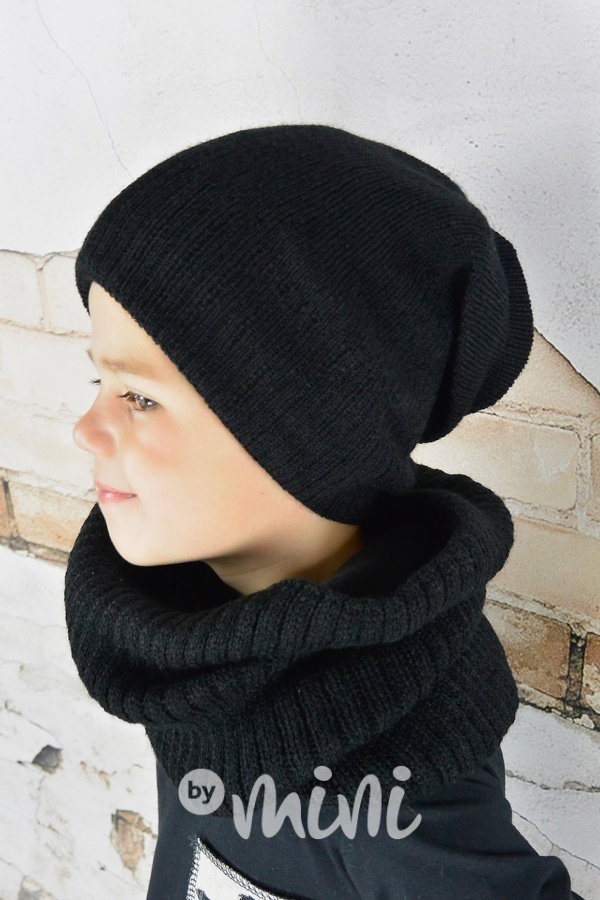 Black beanie čepka + nákrčník